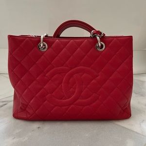 Chanel Bag Grand Shopping Tote Red Caviar Leather